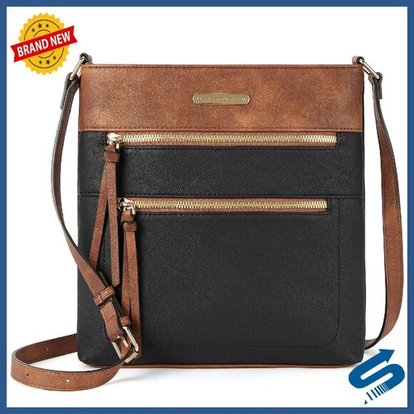 Handbags - Medium Vegan Leather Crossbody Bag with 5 Zipper Pockets for Daily Use